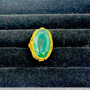Vintage Signed Orlando Ring With Green Glass